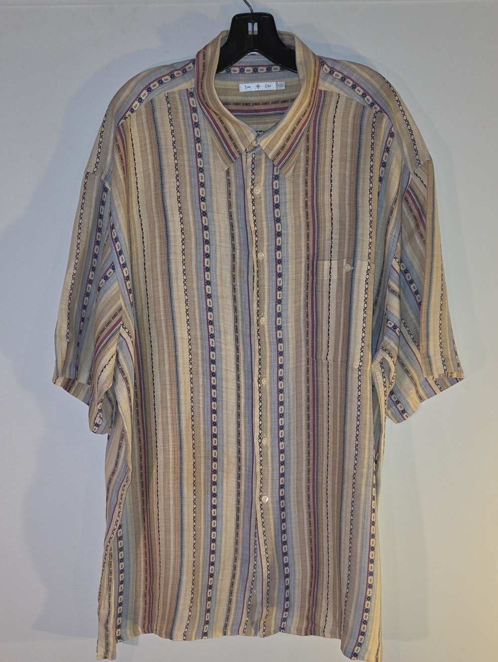 Free People Beige Multi-Striped Short-Sleeve Button-Down Shirt